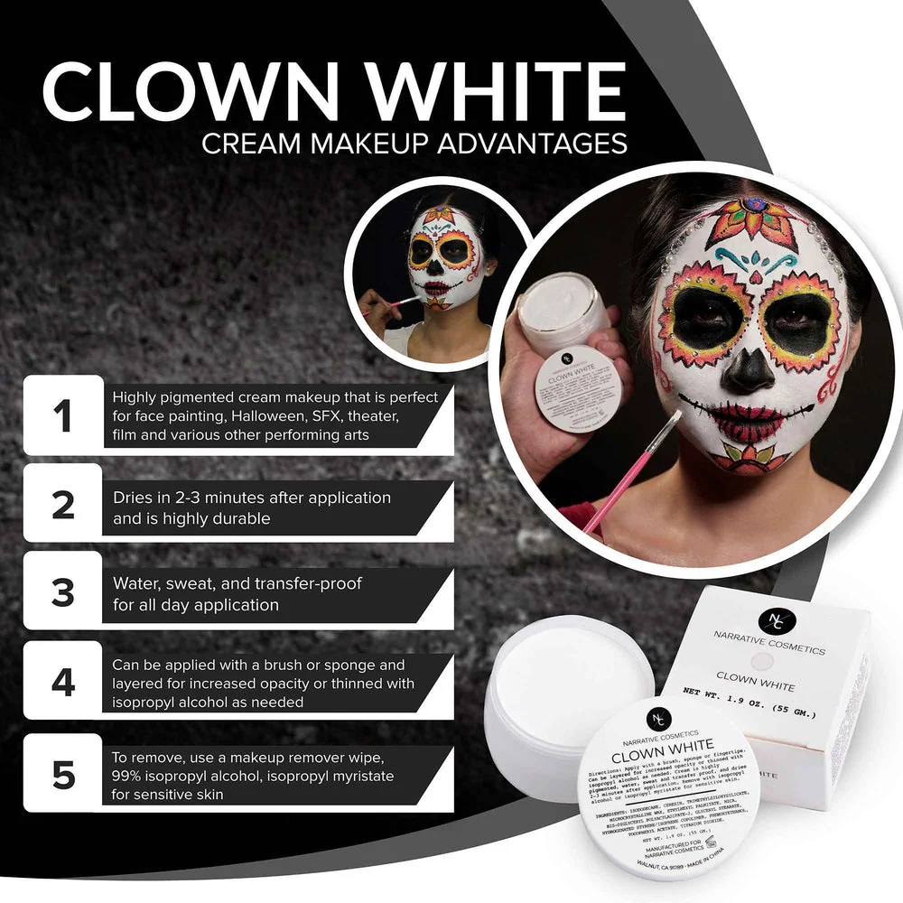 Narrative Cosmetics Quick Drying Clown White Cream Makeup - Image 4